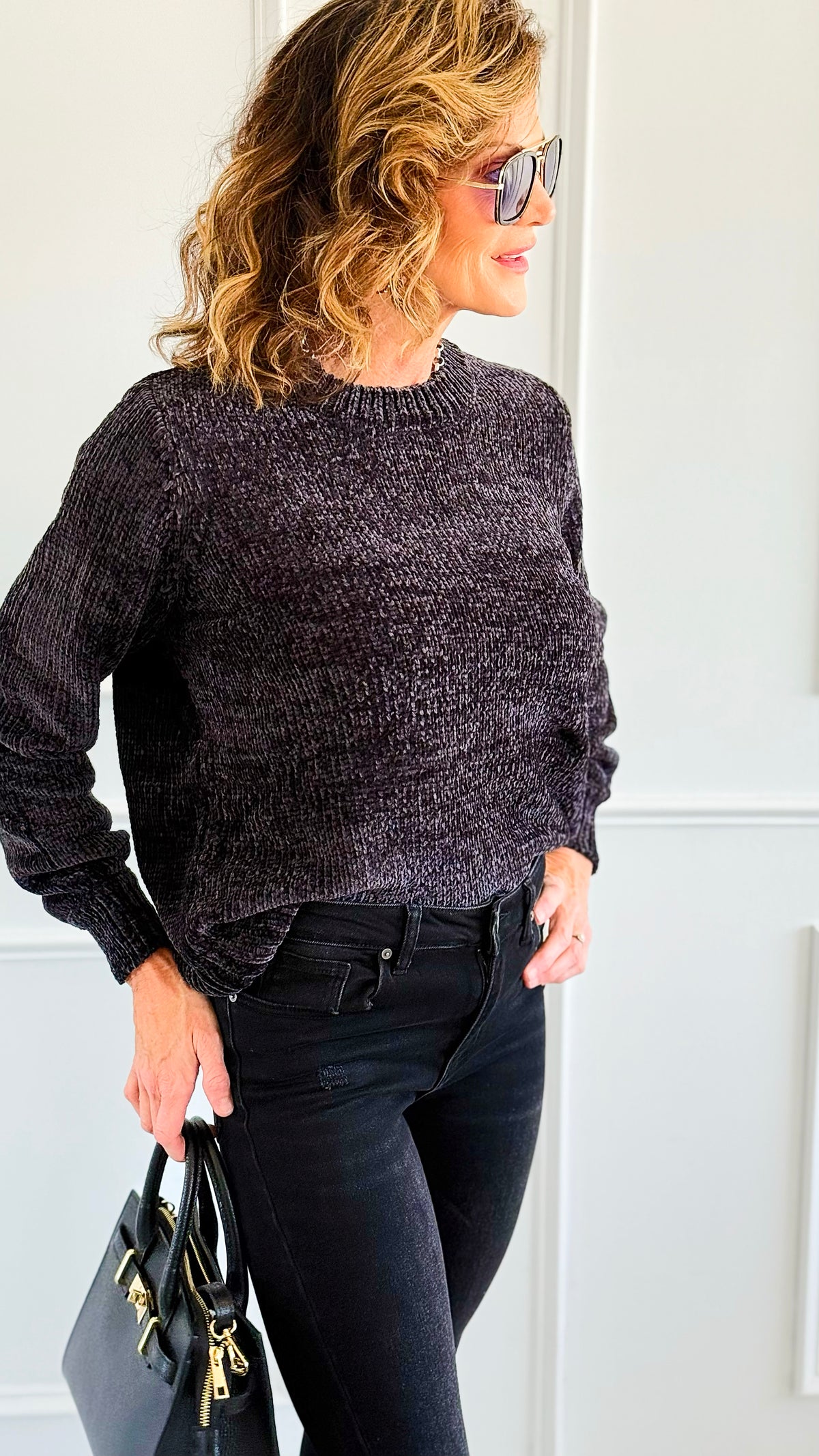 Cuddle Cloud Chenille Sweater-Black-140 Sweaters-Zenana-Coastal Bloom Boutique, find the trendiest versions of the popular styles and looks Located in Indialantic, FL