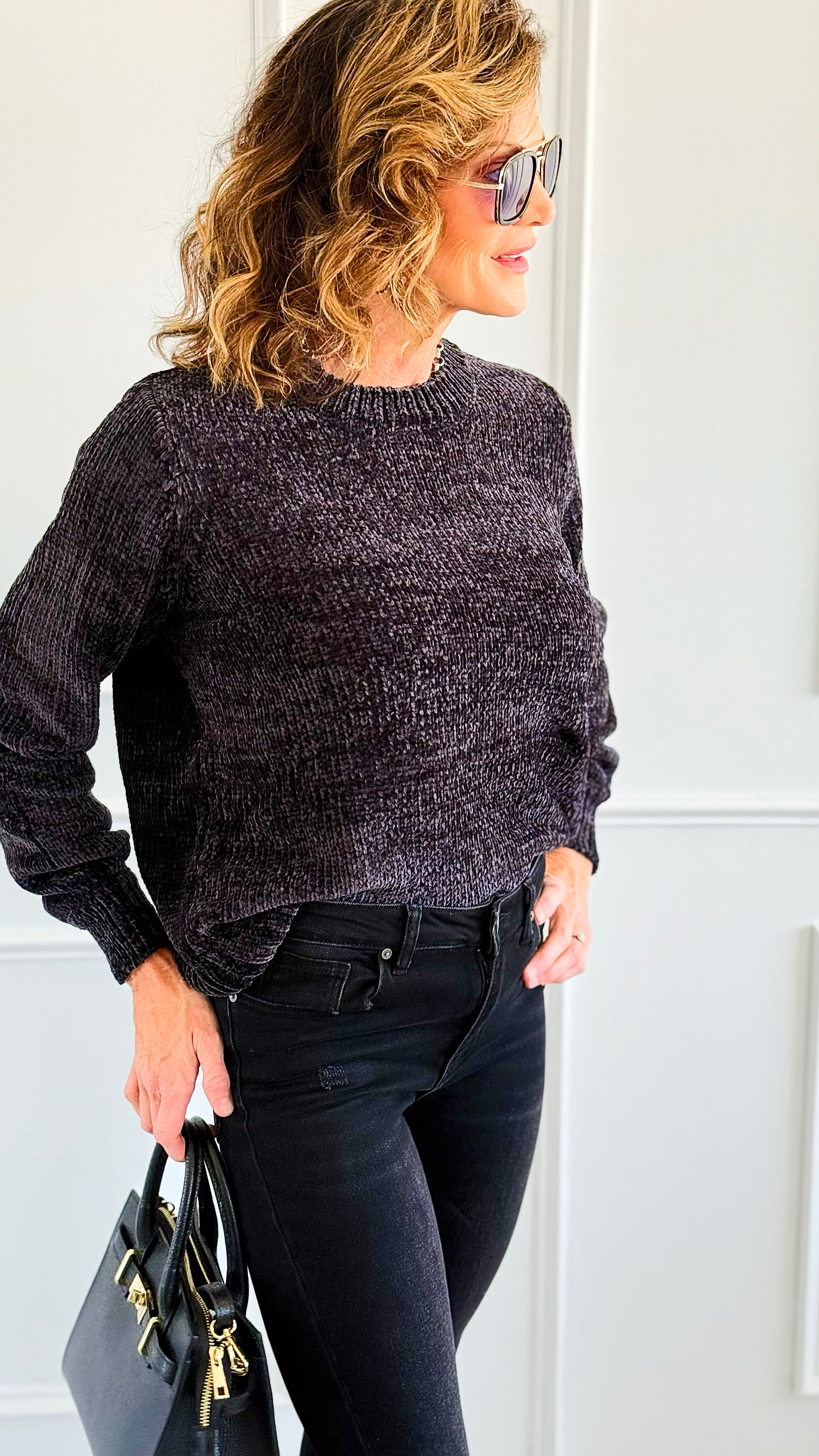 Cuddle Cloud Chenille Sweater-Black-140 Sweaters-Zenana-Coastal Bloom Boutique, find the trendiest versions of the popular styles and looks Located in Indialantic, FL