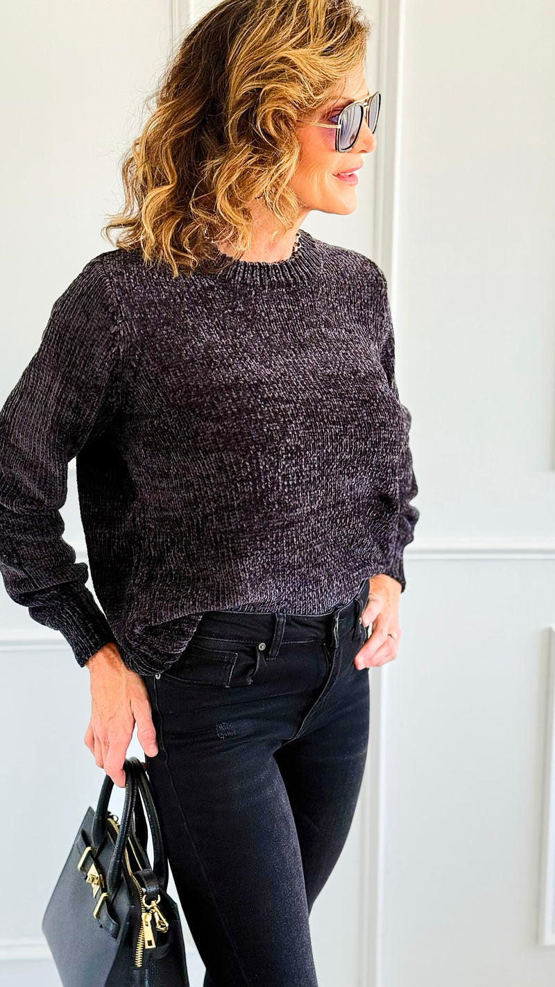 Cuddle Cloud Chenille Sweater-Black-140 Sweaters-Zenana-Coastal Bloom Boutique, find the trendiest versions of the popular styles and looks Located in Indialantic, FL