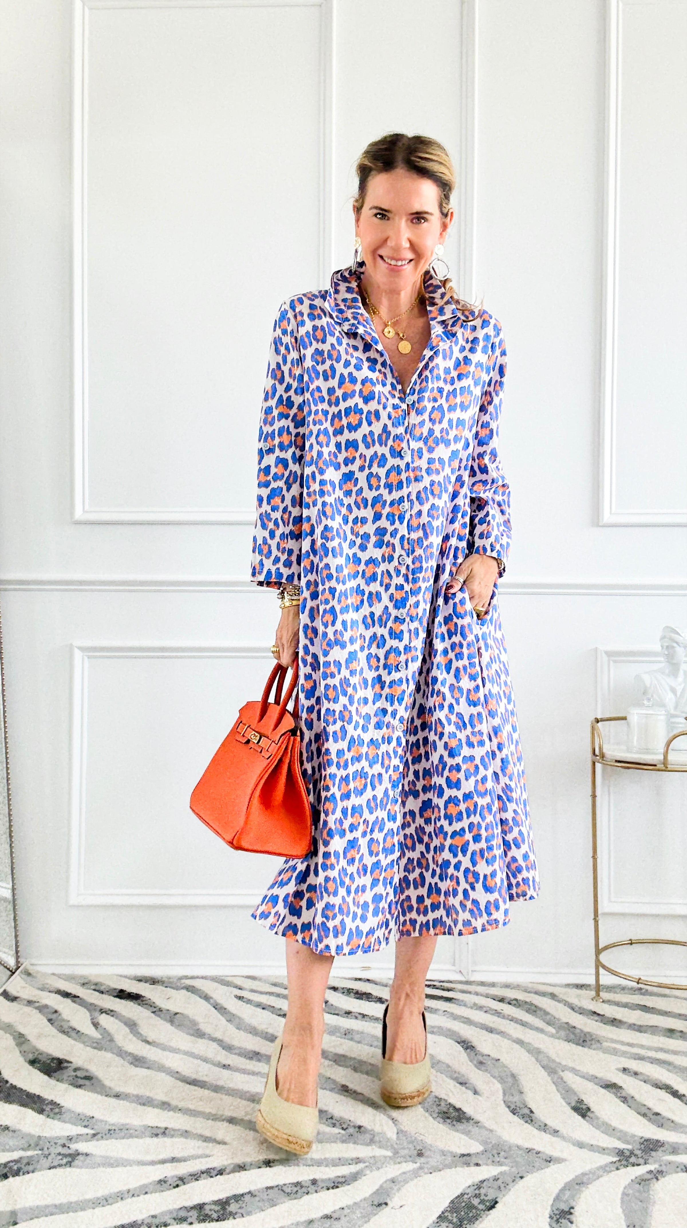 Wild Energy Italian Button Dress- Royal Blue