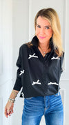 Bow-Tied Bliss Button-Up Top - Black-130 Long Sleeve Tops-JODIFL-Coastal Bloom Boutique, find the trendiest versions of the popular styles and looks Located in Indialantic, FL