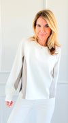 Blocked Comfort Sweatshirt-130 Long Sleeve Tops-White Birch-Coastal Bloom Boutique, find the trendiest versions of the popular styles and looks Located in Indialantic, FL