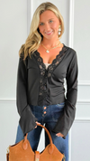 Sweet Seduction Plunge Top - Black-110 Long Sleeve Tops-7Mango7-Coastal Bloom Boutique, find the trendiest versions of the popular styles and looks Located in Indialantic, FL