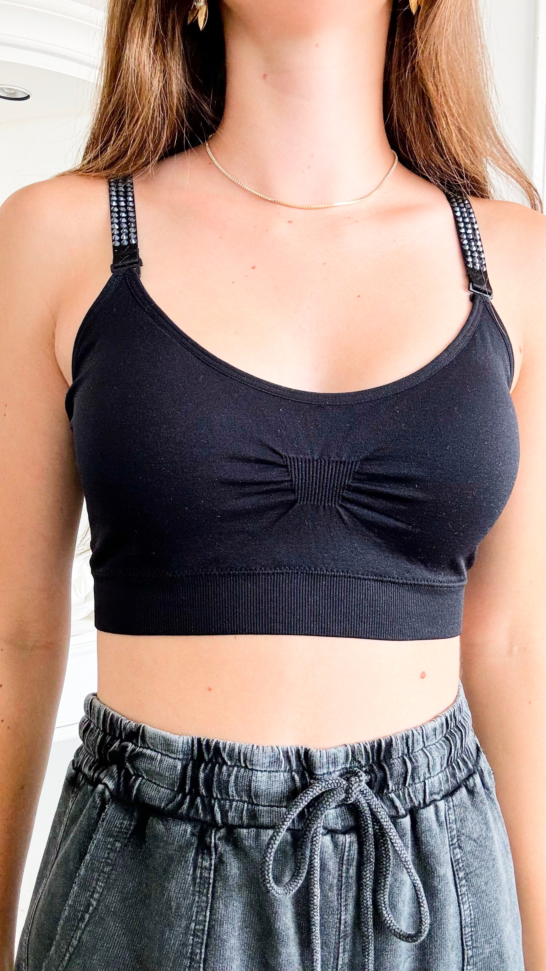 One Size Black/Big Onyx Crystals Basic Bra-220 Intimates-Strap-its-Coastal Bloom Boutique, find the trendiest versions of the popular styles and looks Located in Indialantic, FL