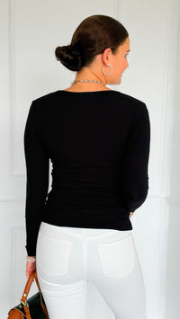 Button Me Up Ribbed Top - Black-130 Long Sleeve Tops-YELETE-Coastal Bloom Boutique, find the trendiest versions of the popular styles and looks Located in Indialantic, FL