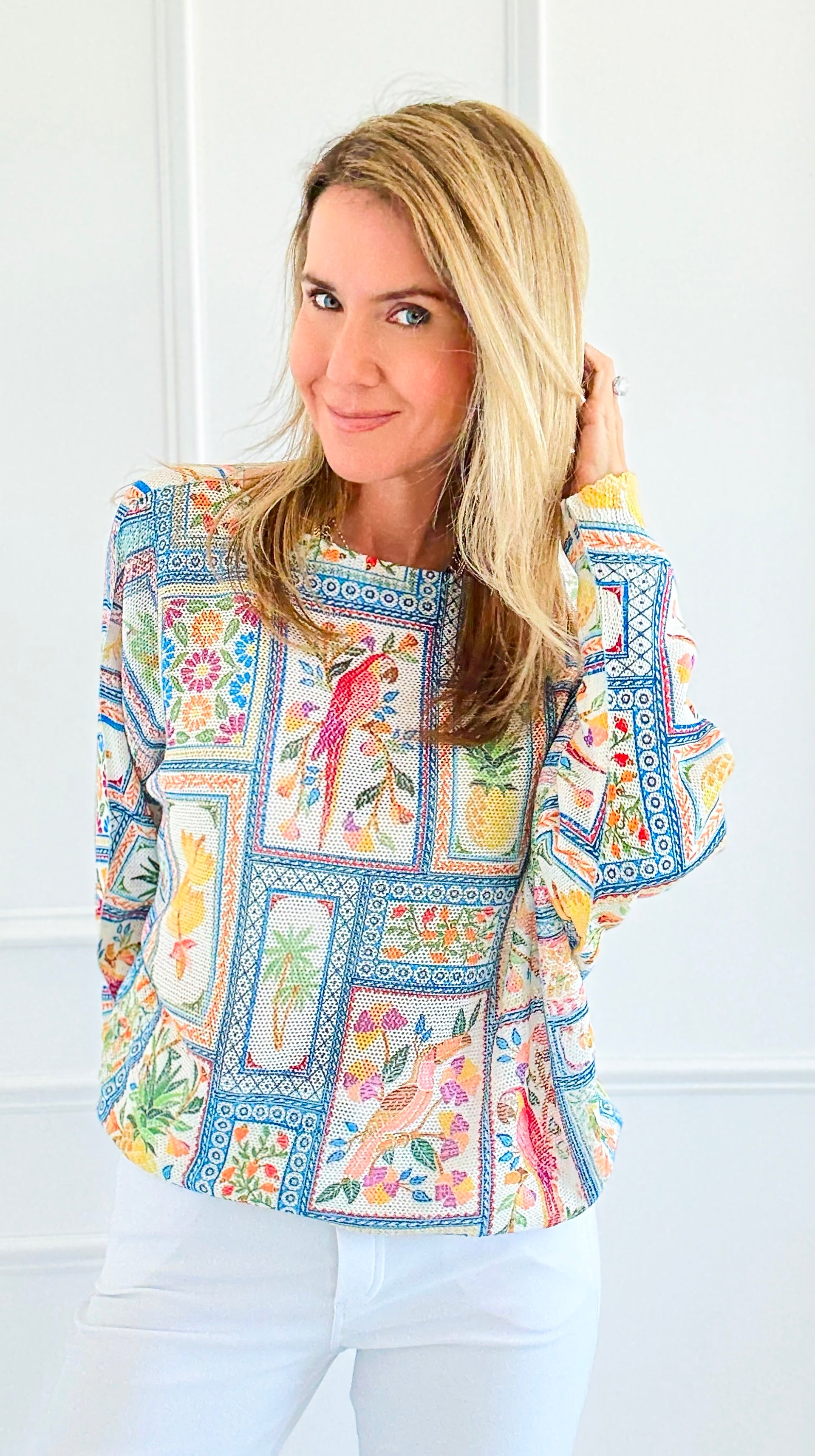 Tropical Windows Italian St Tropez Sweater-140 Sweaters-SORPRESA-Coastal Bloom Boutique, find the trendiest versions of the popular styles and looks Located in Indialantic, FL