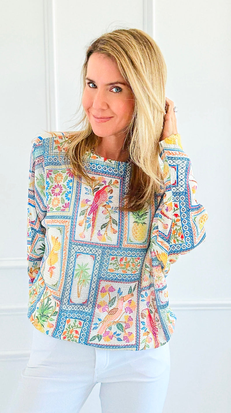 Tropical Windows Italian St Tropez Sweater-140 Sweaters-SORPRESA-Coastal Bloom Boutique, find the trendiest versions of the popular styles and looks Located in Indialantic, FL