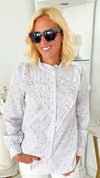 Have My Heart Ruffle Button Down Top-130 Long Sleeve Tops-MAZIK-Coastal Bloom Boutique, find the trendiest versions of the popular styles and looks Located in Indialantic, FL