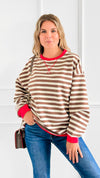 Sweet Latte Stripe Cuff Top-130 Long Sleeve Tops-Fate Inc-Coastal Bloom Boutique, find the trendiest versions of the popular styles and looks Located in Indialantic, FL