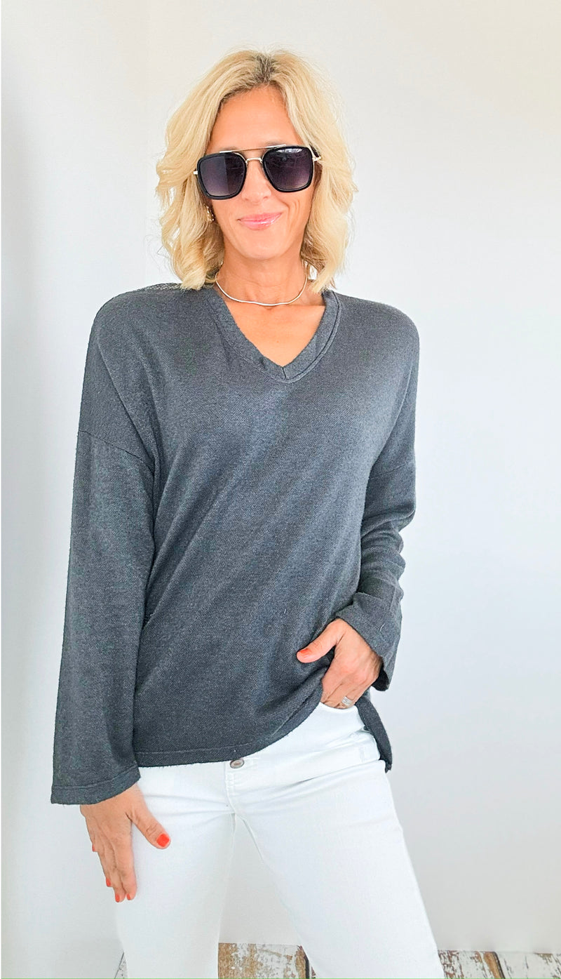 Sequin Back Detail Pocketed Italian Sweatshirt-130 Long Sleeve Tops-Tempo-Coastal Bloom Boutique, find the trendiest versions of the popular styles and looks Located in Indialantic, FL