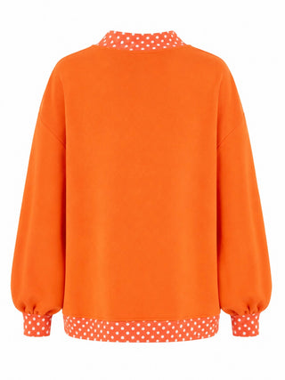 Polka Dot Trim Oversized Sweatshirt - Orange