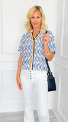 Speed Track Zig Zag Stripe Blouse-110 short Sleeve Top-VOY-Coastal Bloom Boutique, find the trendiest versions of the popular styles and looks Located in Indialantic, FL
