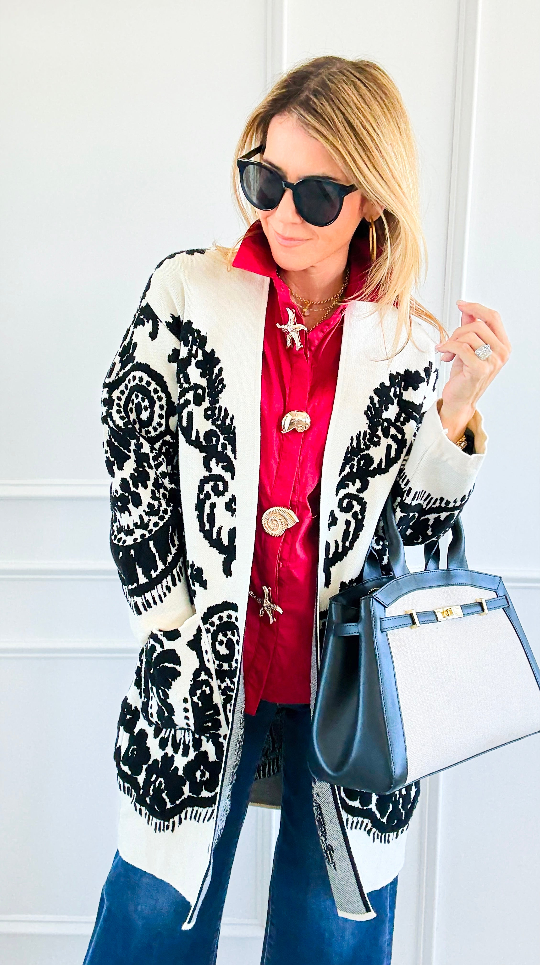 Jacquard Cardigan-150 Cardigans/Layers-Z STUDIO-Coastal Bloom Boutique, find the trendiest versions of the popular styles and looks Located in Indialantic, FL
