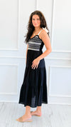 Contrast Smocked Tiered Midi Dress
