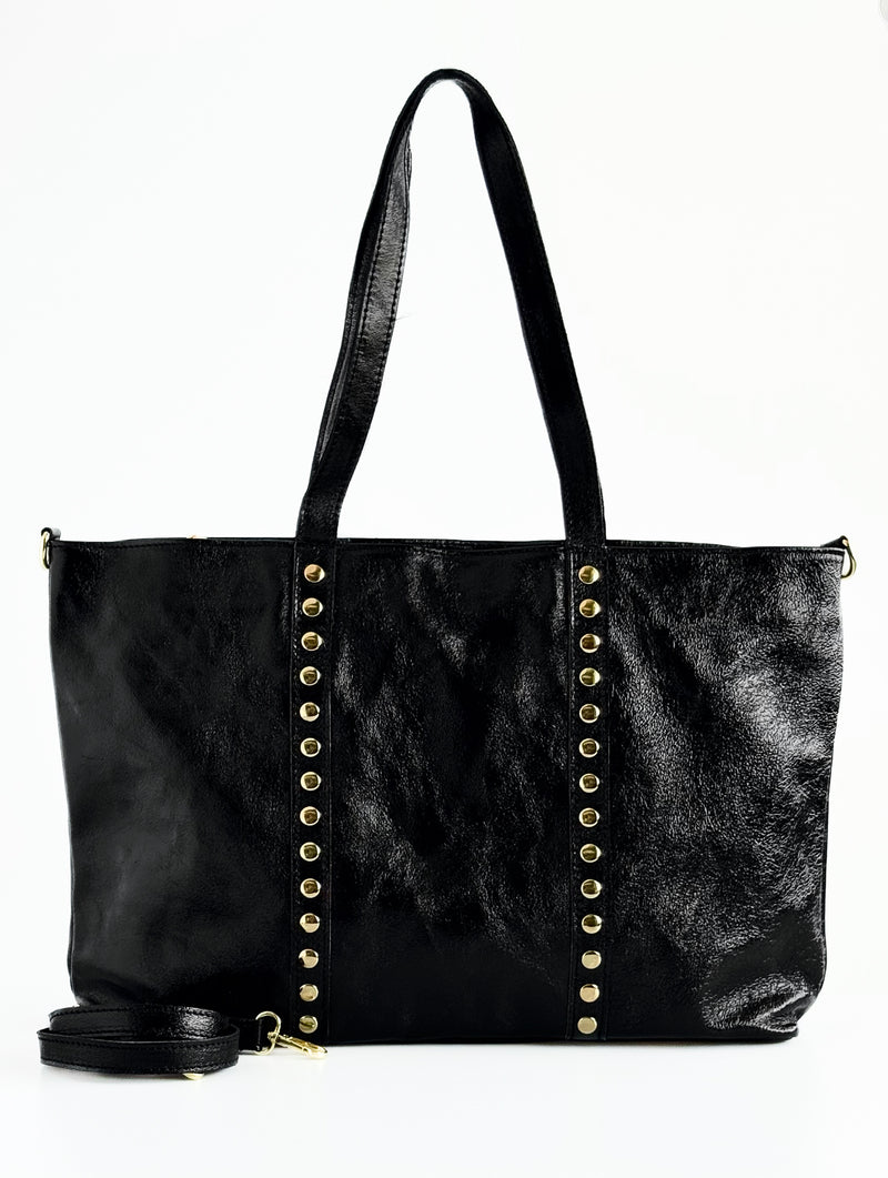 Italian Stud Tote Bag-Black-240 Bags-DEDA LEATHER-Coastal Bloom Boutique, find the trendiest versions of the popular styles and looks Located in Indialantic, FL
