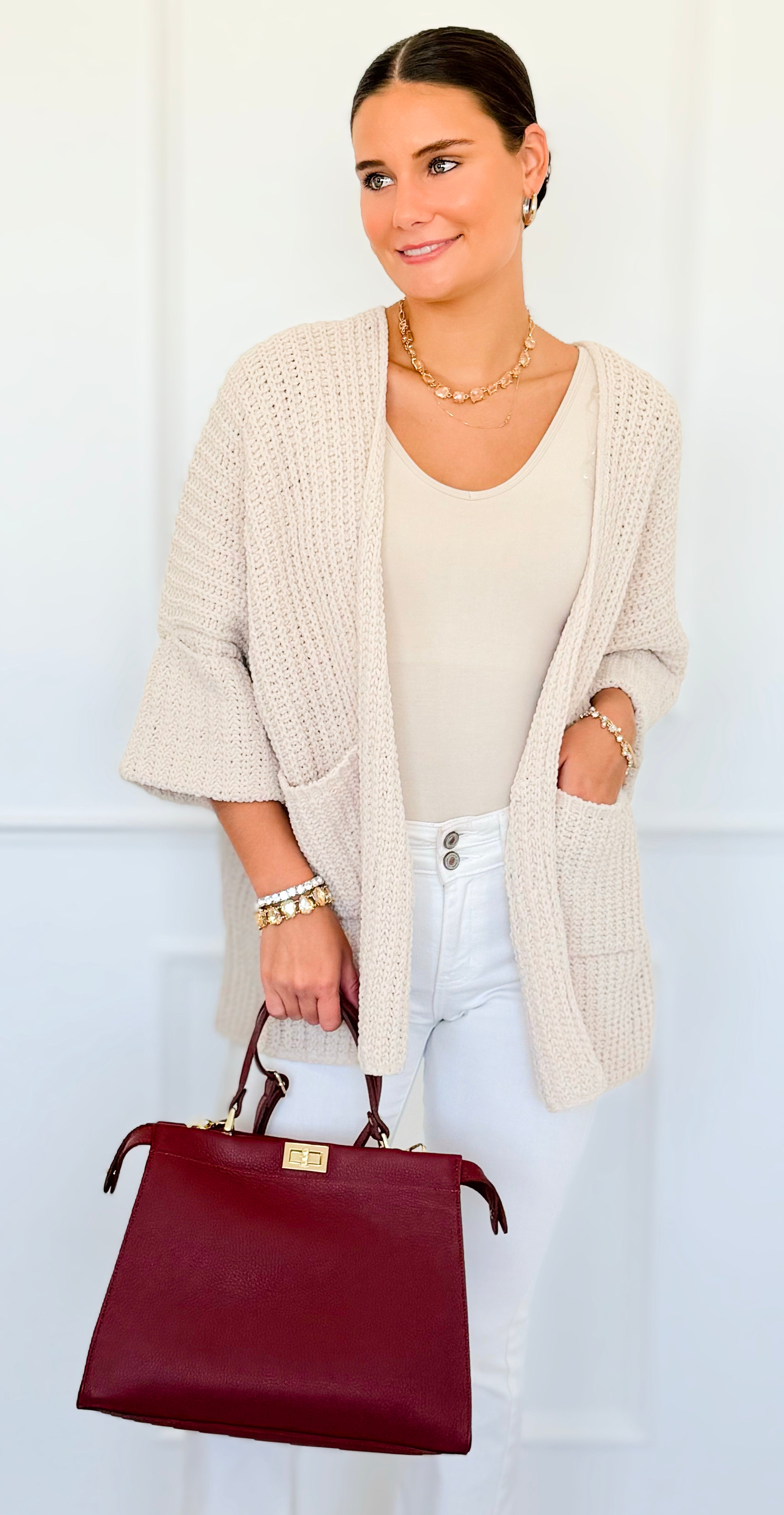 Willow Dusk Chenille Cardigan - Sand Beige-150 Cardigans/Layers-Zenana-Coastal Bloom Boutique, find the trendiest versions of the popular styles and looks Located in Indialantic, FL