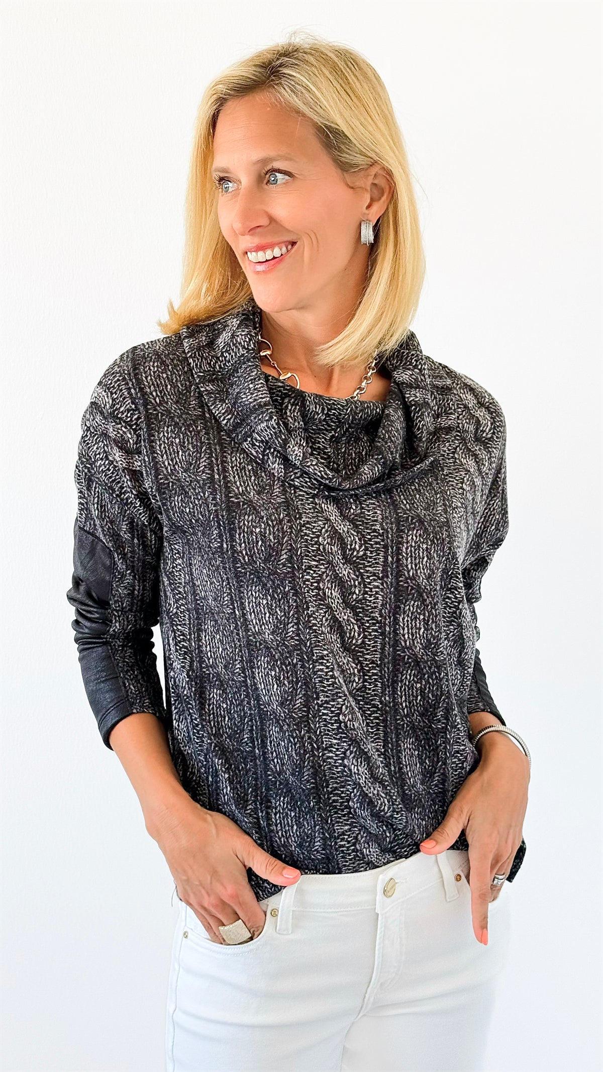 Textured Cowl Neck Sweater-140 Sweaters-Ariella-Coastal Bloom Boutique, find the trendiest versions of the popular styles and looks Located in Indialantic, FL