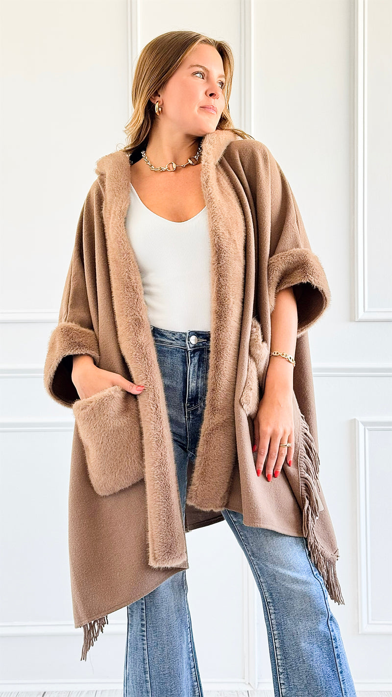 Faux Fur Tassel Cape-150 Cardigans/Layers-Original USA-Coastal Bloom Boutique, find the trendiest versions of the popular styles and looks Located in Indialantic, FL