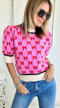 Sweet Bow Round Neck Ribbon Sweater-140 Sweaters-T H M L-Coastal Bloom Boutique, find the trendiest versions of the popular styles and looks Located in Indialantic, FL