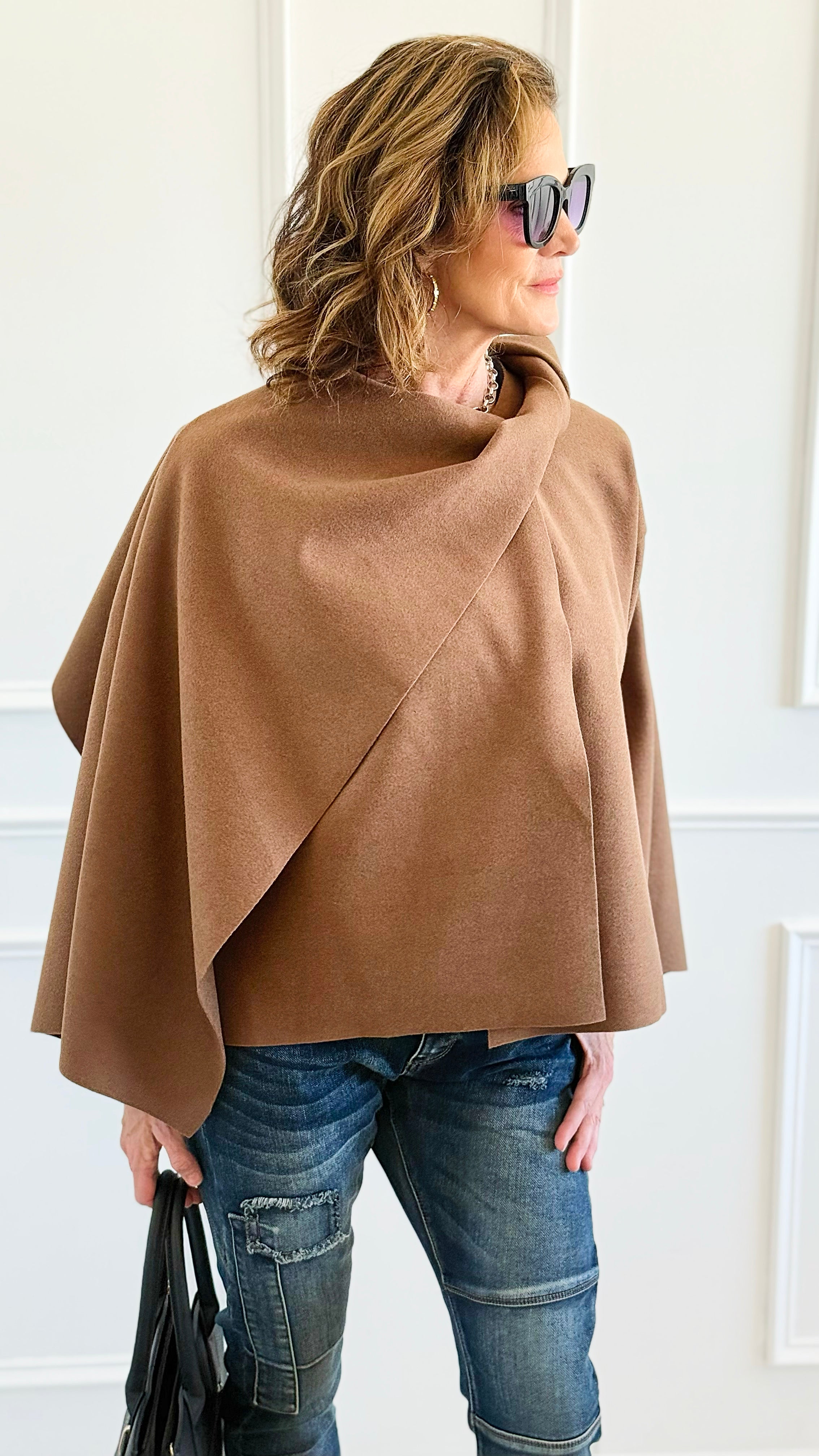 Modern & Elegance Italian Shawl Jacket- Camel-150 Cardigans/Layers-SEE YOU IN ROME-Coastal Bloom Boutique, find the trendiest versions of the popular styles and looks Located in Indialantic, FL