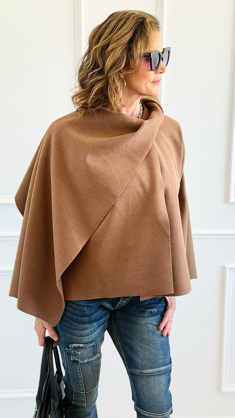 Modern & Elegance Italian Shawl Jacket- Camel-150 Cardigans/Layers-SEE YOU IN ROME-Coastal Bloom Boutique, find the trendiest versions of the popular styles and looks Located in Indialantic, FL