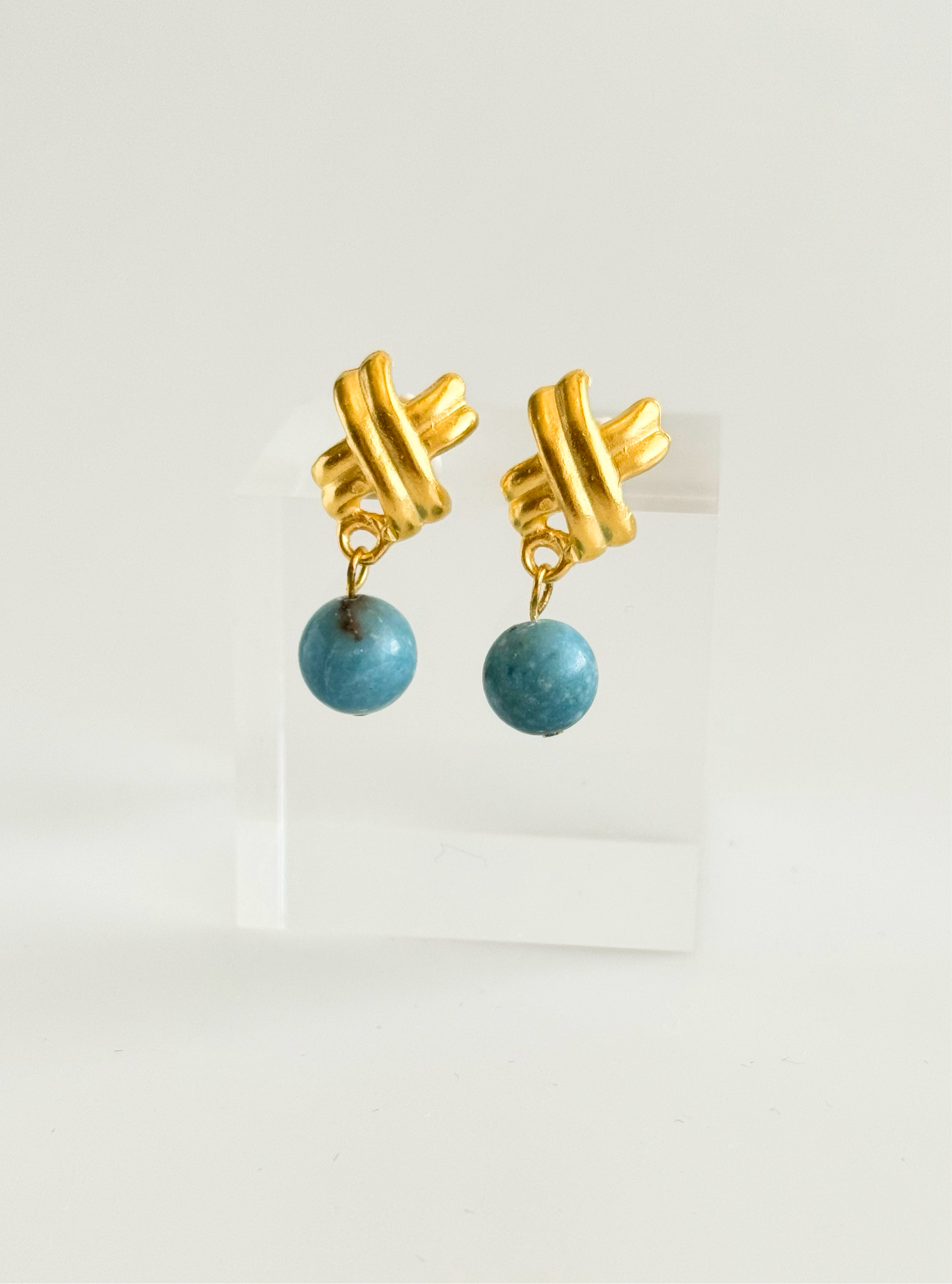 Textured X Drop Gem Earrings - Susan Shaw-230 Jewelry-SUSAN SHAW-Coastal Bloom Boutique, find the trendiest versions of the popular styles and looks Located in Indialantic, FL