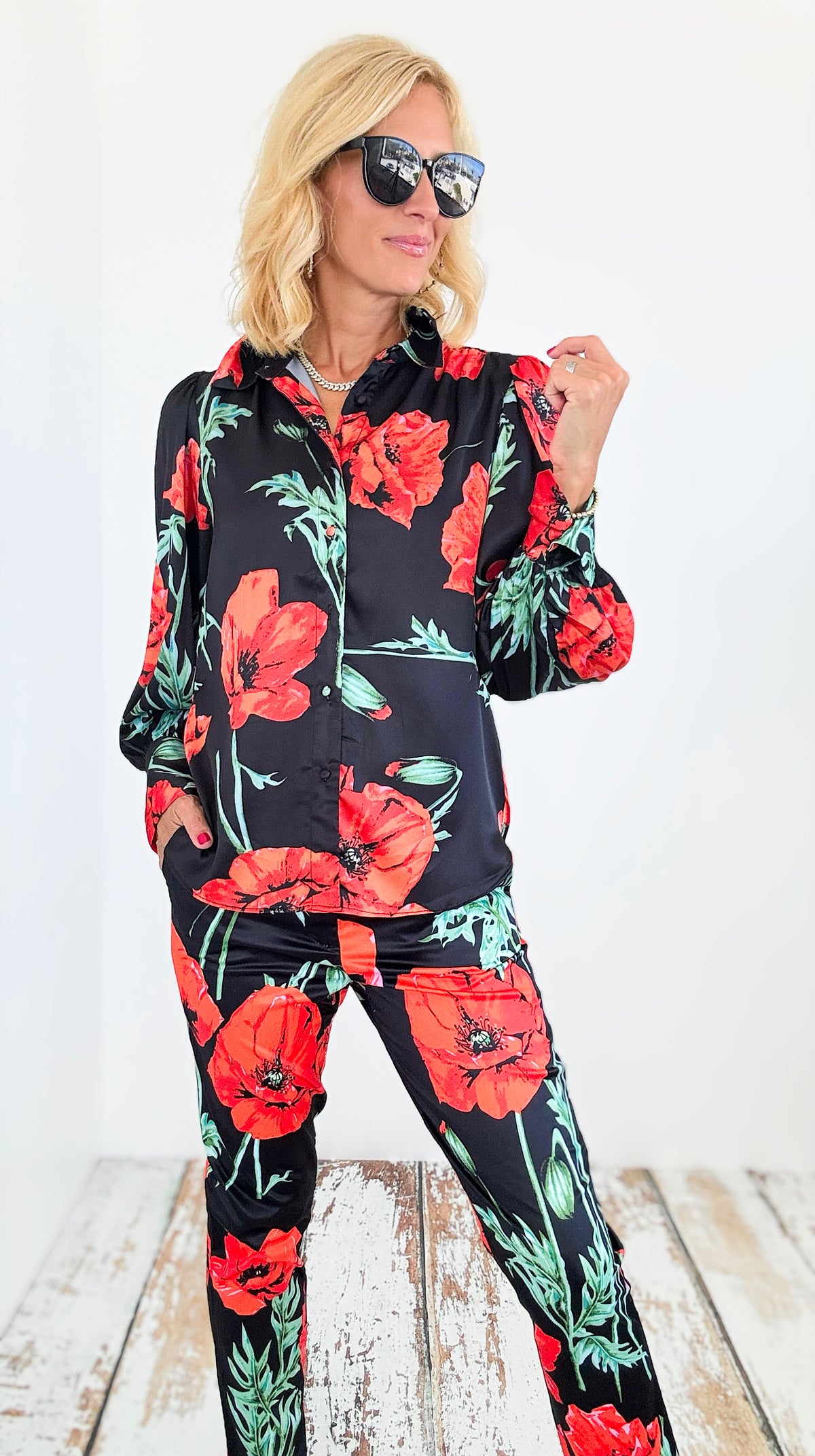 Tropic Bloom Button-Down-130 Long Sleeve Tops-OVI-Coastal Bloom Boutique, find the trendiest versions of the popular styles and looks Located in Indialantic, FL