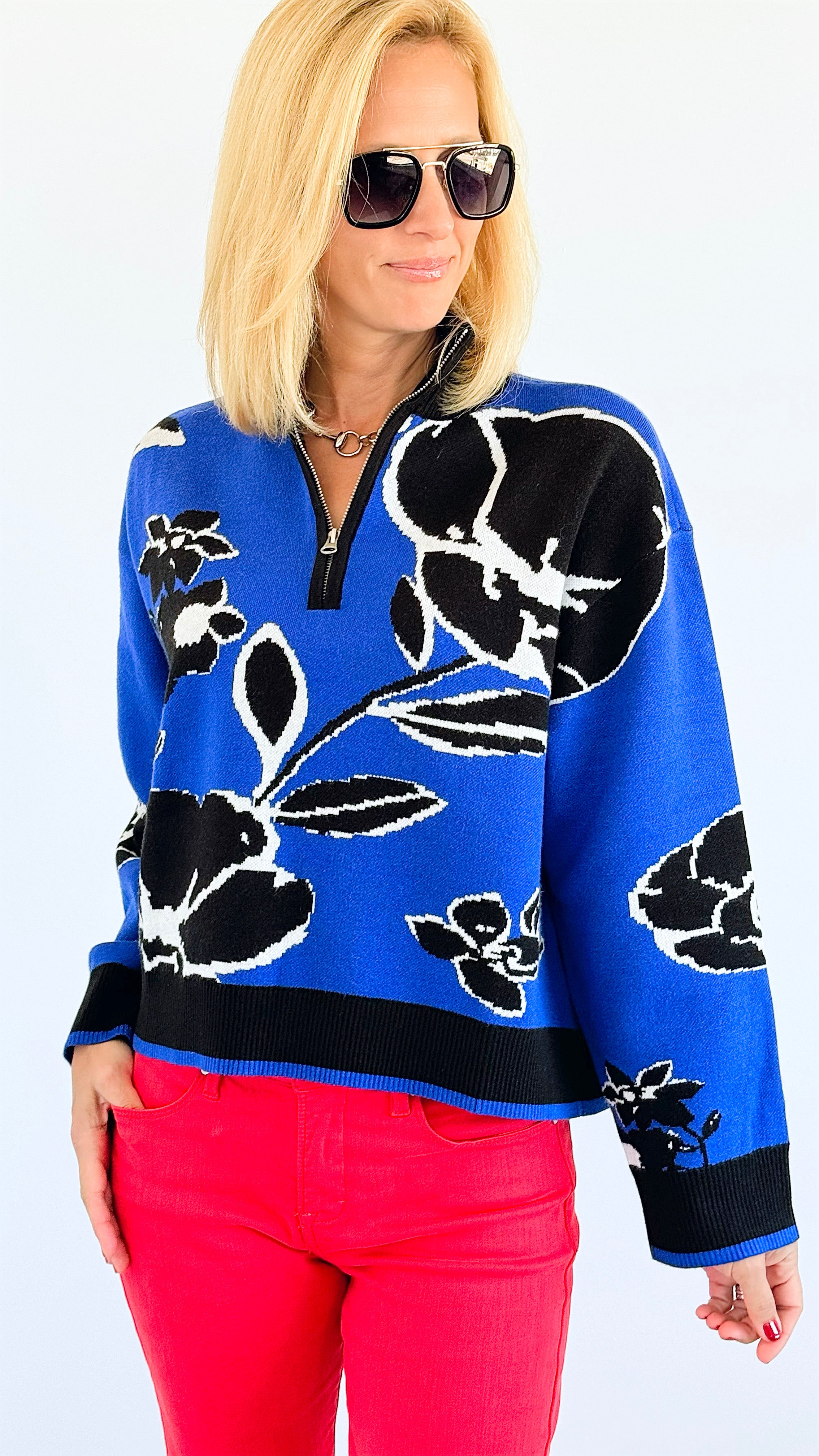 Midnight Bloom Knit Pullover-130 Long Sleeve Tops-SUGARLIPS-Coastal Bloom Boutique, find the trendiest versions of the popular styles and looks Located in Indialantic, FL