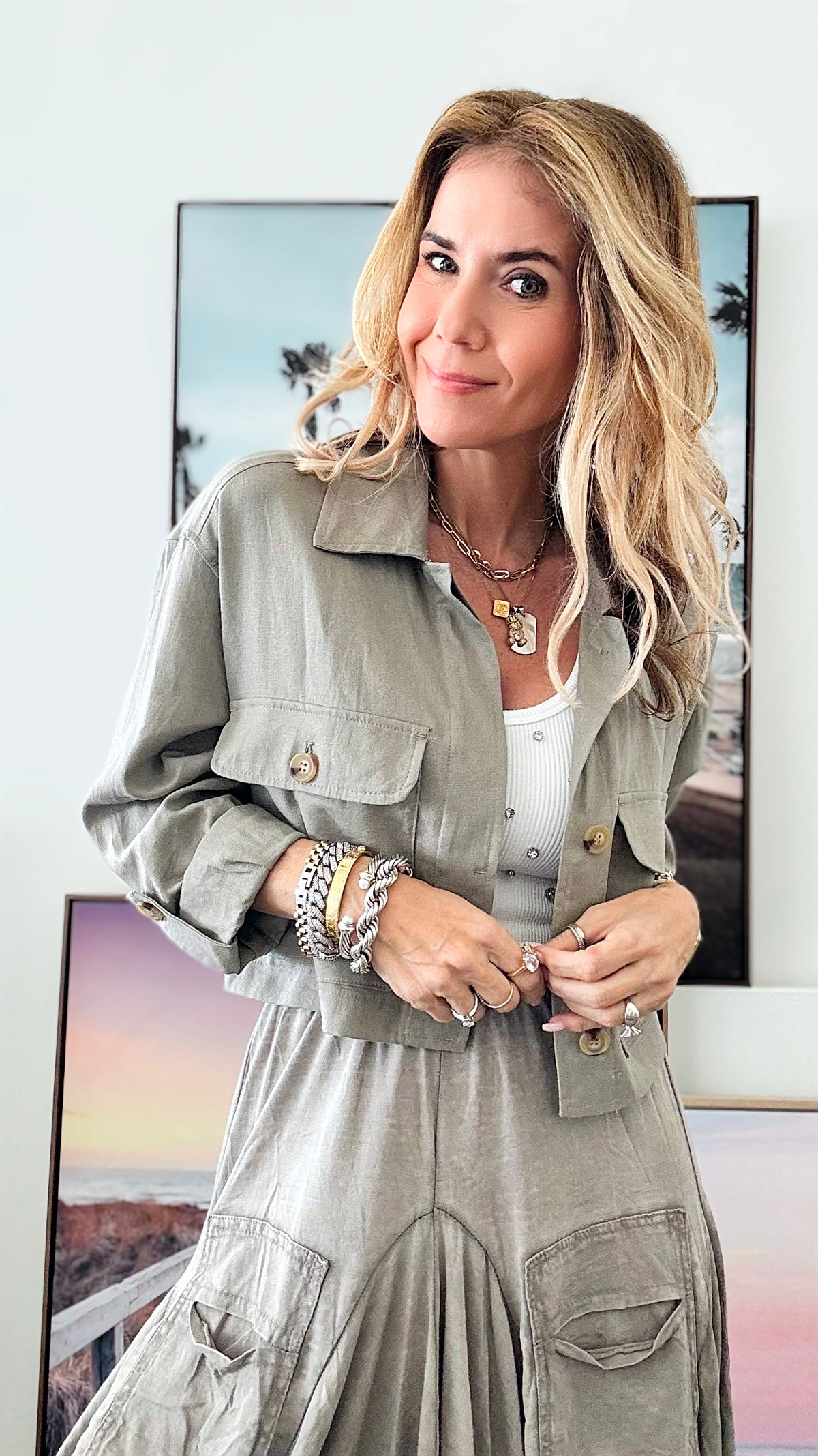 Linen Trench Crop Top-130 Long Sleeve Tops-Love Tree Fashion-Coastal Bloom Boutique, find the trendiest versions of the popular styles and looks Located in Indialantic, FL