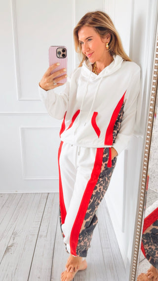 Wild Side Stripe Lounge Set - Off White/ Leopard
