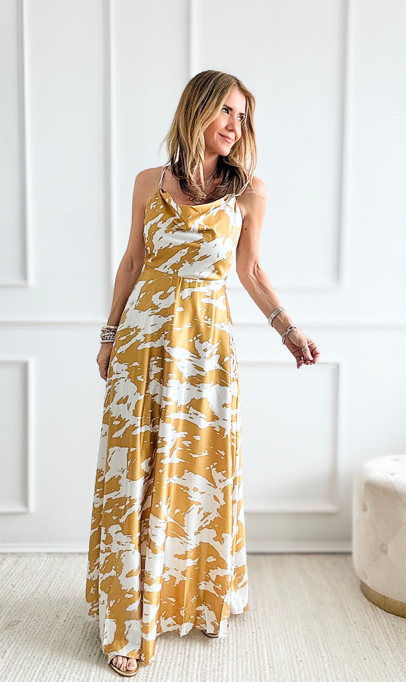 Cowl Maxi Dress-Silver/Golden Mustard-200 Dresses/Jumpsuits/Rompers-Aakaa-Coastal Bloom Boutique, find the trendiest versions of the popular styles and looks Located in Indialantic, FL