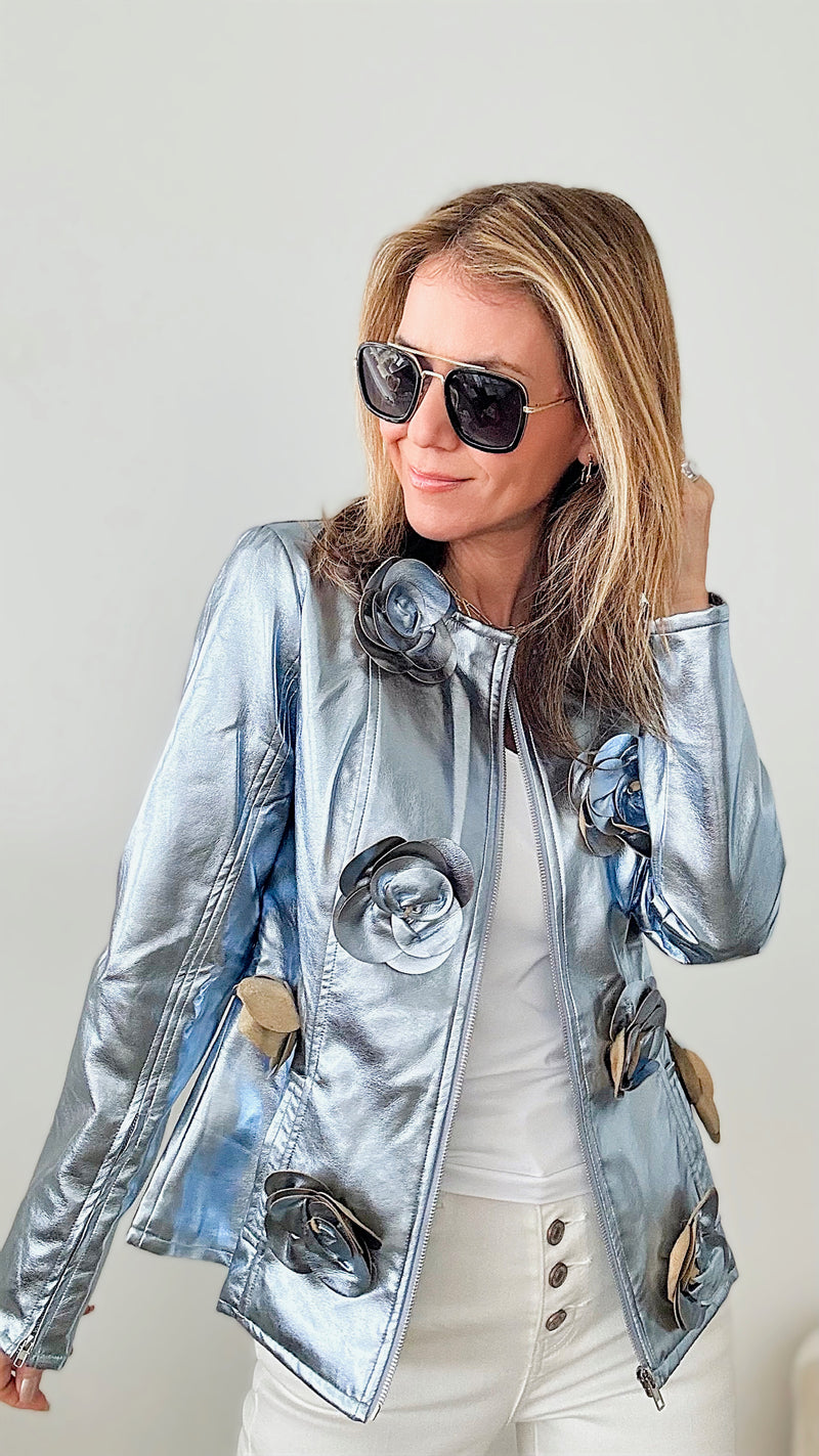 Bloom on the Moon Metallic Jacket-160 Jackets-JJ's Fairyland-Coastal Bloom Boutique, find the trendiest versions of the popular styles and looks Located in Indialantic, FL
