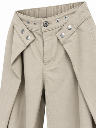 Wrap Detail Denim Pants- Beige