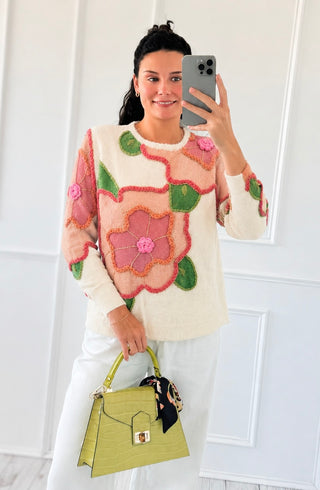 Floral Appliqué Knit Sweater
