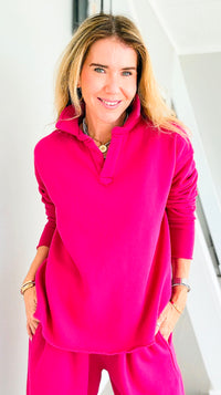 Eileen Cozy Lounge Collar Pullover Top - Plum Pink