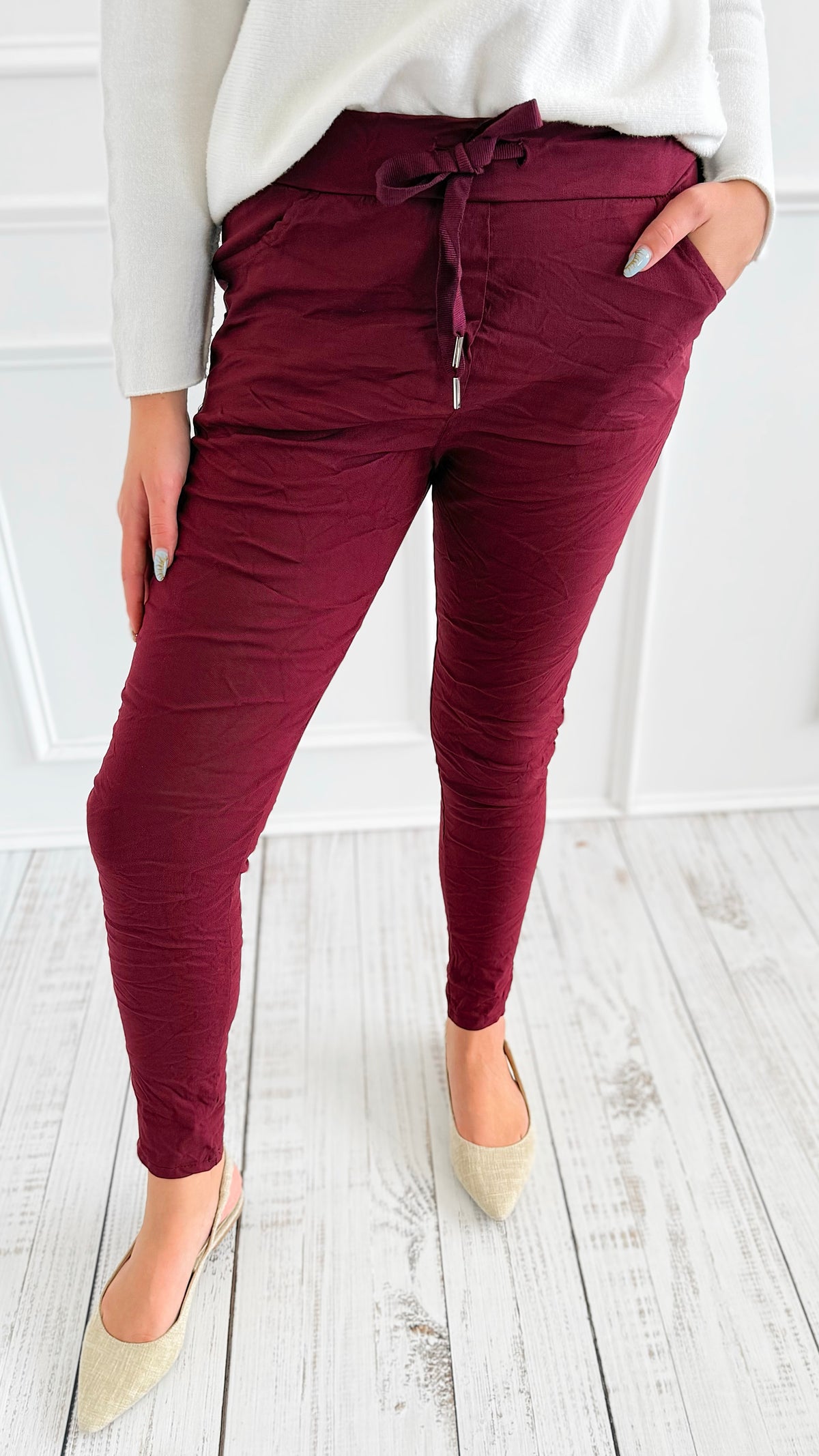 Love Endures Italian Jogger - Burgundy-180 Joggers-SUNNY HOLIDAYS-Coastal Bloom Boutique, find the trendiest versions of the popular styles and looks Located in Indialantic, FL