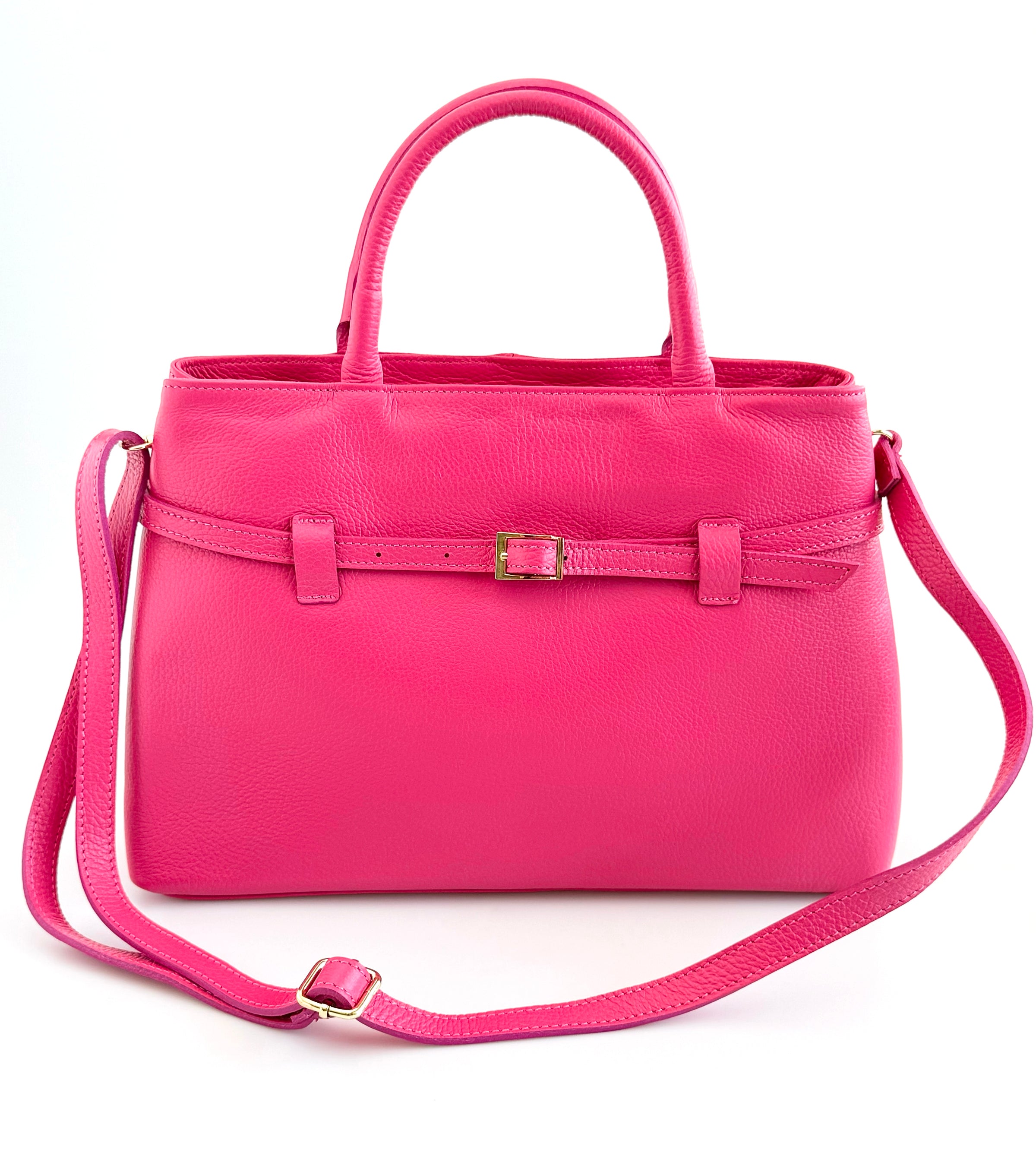 Italian Belted Statement Satchel Bag-Hot Pink-240 Bags-DEDA LEATHER-Coastal Bloom Boutique, find the trendiest versions of the popular styles and looks Located in Indialantic, FL