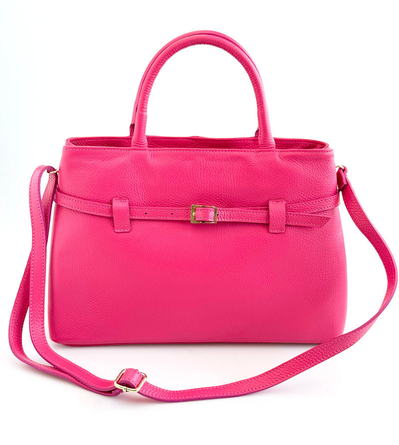 Italian Belted Statement Satchel Bag-Hot Pink-240 Bags-DEDA LEATHER-Coastal Bloom Boutique, find the trendiest versions of the popular styles and looks Located in Indialantic, FL