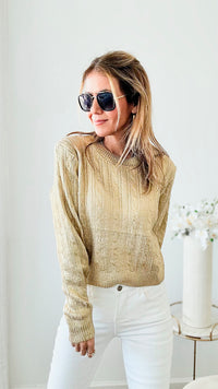 Cable Knit Italian Metallic Sweater- Gold-Germany-Coastal Bloom Boutique, find the trendiest versions of the popular styles and looks Located in Indialantic, FL