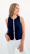 Contrast Trim Sweater Vest-100 Sleeveless Tops-Blu Pepper-Coastal Bloom Boutique, find the trendiest versions of the popular styles and looks Located in Indialantic, FL