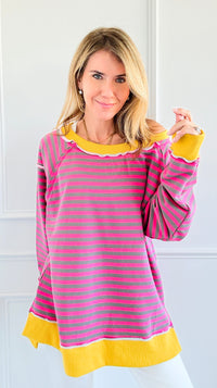 Sunny Stripes Relaxed Sweatshirt-140 Sweaters-White Birch-Coastal Bloom Boutique, find the trendiest versions of the popular styles and looks Located in Indialantic, FL