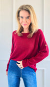 Luxe Shoulder Italian Knit Sweater- Burgundy-140 Sweaters-Italianissimo-Coastal Bloom Boutique, find the trendiest versions of the popular styles and looks Located in Indialantic, FL