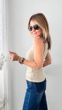 Sparkle & Shine Italian Tank - Champagne-100 Sleeveless Tops-Italianissimo-Coastal Bloom Boutique, find the trendiest versions of the popular styles and looks Located in Indialantic, FL