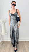 Metallic Adjustable Cowl Neck Maxi Dress-200 Dresses/Jumpsuits/Rompers-Rousseau-Coastal Bloom Boutique, find the trendiest versions of the popular styles and looks Located in Indialantic, FL
