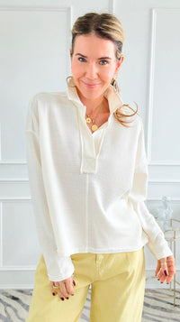 Soft Focus Half Button Knit Top - Cream