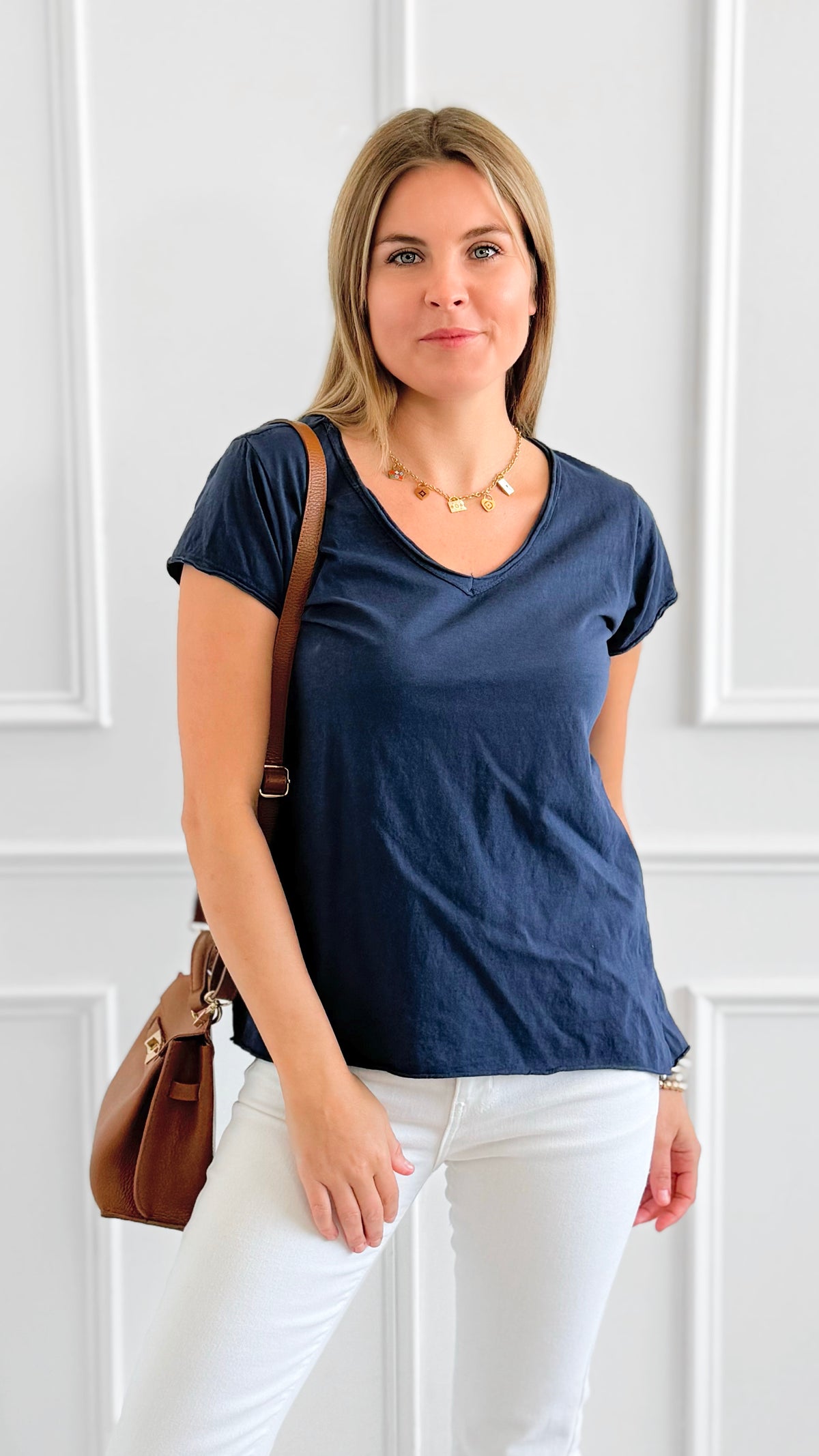 Everyday V-Neck Italian Top-110 short Sleeve Top-LY PARIS-Coastal Bloom Boutique, find the trendiest versions of the popular styles and looks Located in Indialantic, FL