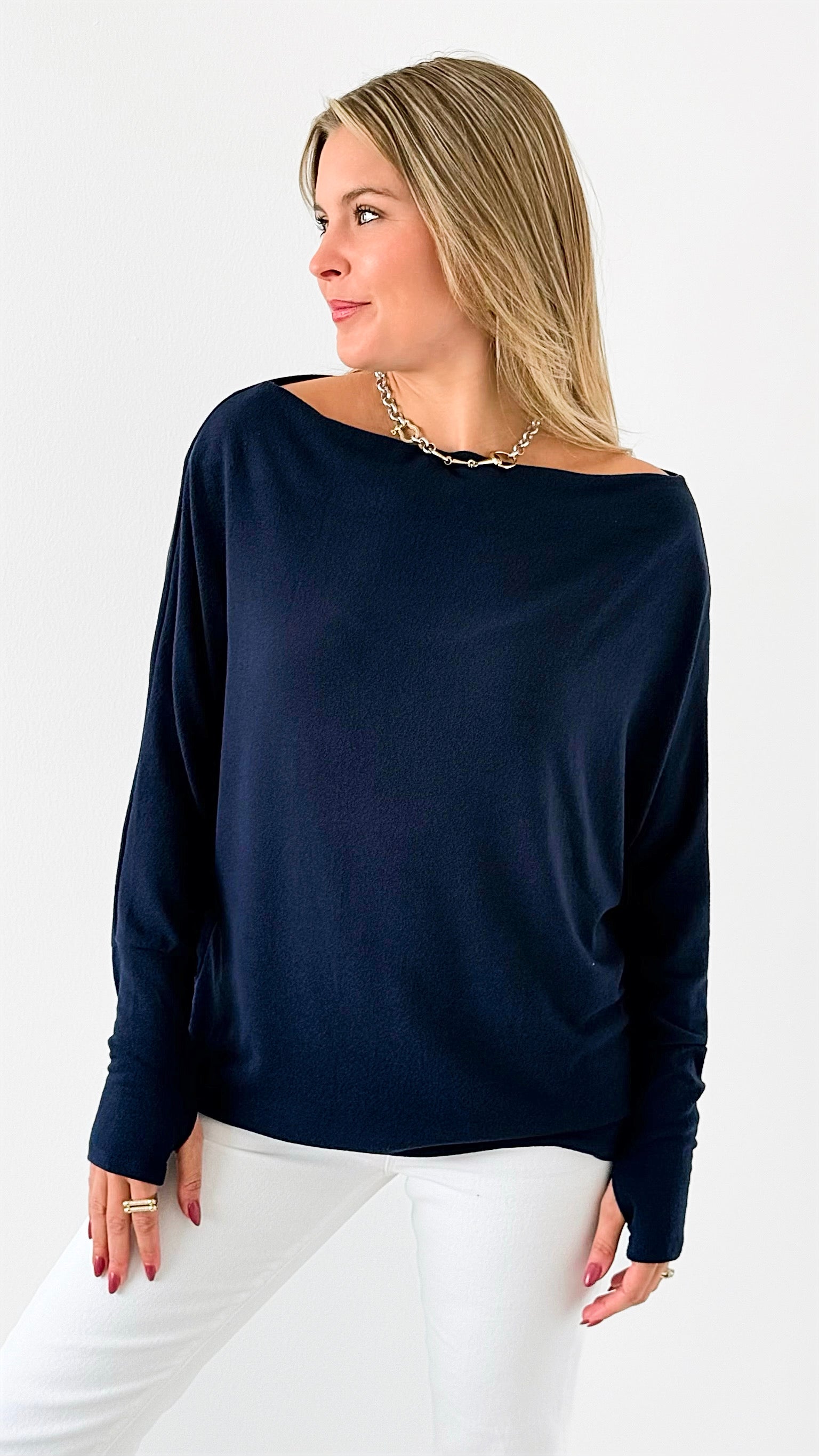 The Anywhere Luxe Knit Top - Navy-110 Long Sleeve Tops-Six/ Fifty-Coastal Bloom Boutique, find the trendiest versions of the popular styles and looks Located in Indialantic, FL