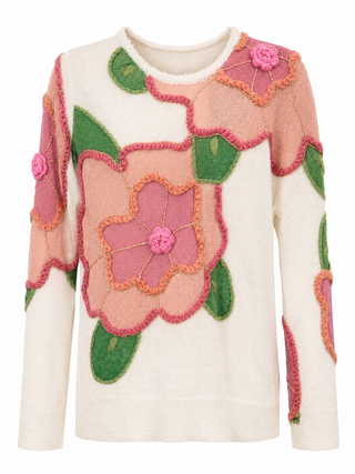 Floral Appliqué Knit Sweater
