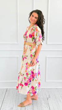 Botanical Belted Italian Midi Dress-200 Dresses/Jumpsuits/Rompers-AZUL MONACO-Coastal Bloom Boutique, find the trendiest versions of the popular styles and looks Located in Indialantic, FL