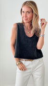Mineral Washed Rhinestone Tank- Charcoal-100 Sleeveless Tops-Blue B-Coastal Bloom Boutique, find the trendiest versions of the popular styles and looks Located in Indialantic, FL